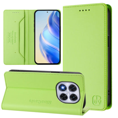 Xiaomi Redmi Note 14 Pro 5G Dual-Folded Magnetic Suction RFID Blocking PU Leather Wallet Phone Case with Card Slots, Cash Pocket, Kickstand, Full Protective Flip Cover