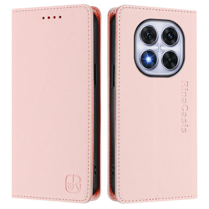 Xiaomi Redmi Note 14 Pro 5G Dual-Folded Magnetic Suction RFID Blocking PU Leather Wallet Phone Case with Card Slots, Cash Pocket, Kickstand, Full Protective Flip Cover