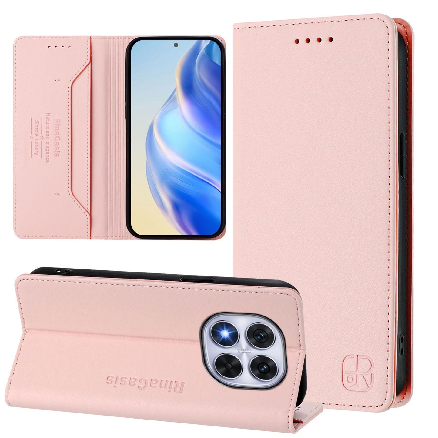 Xiaomi Redmi Note 14 Pro 5G Dual-Folded Magnetic Suction RFID Blocking PU Leather Wallet Phone Case with Card Slots, Cash Pocket, Kickstand, Full Protective Flip Cover