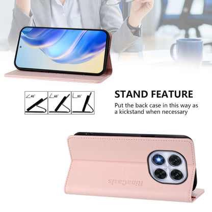Xiaomi Redmi Note 14 Pro 5G Dual-Folded Magnetic Suction RFID Blocking PU Leather Wallet Phone Case with Card Slots, Cash Pocket, Kickstand, Full Protective Flip Cover