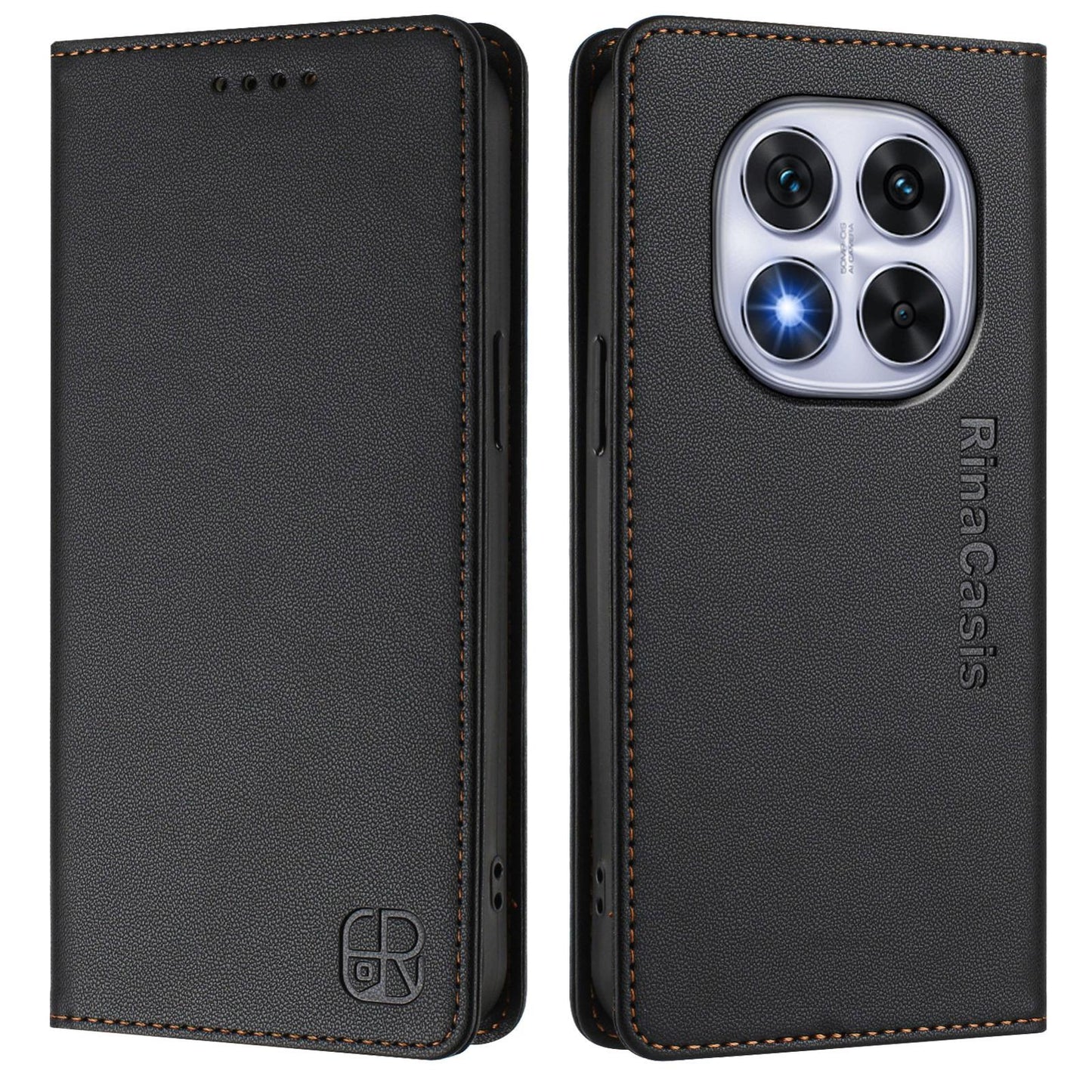 Xiaomi Redmi Note 14 Pro 5G Dual-Folded Magnetic Suction RFID Blocking PU Leather Wallet Phone Case with Card Slots, Cash Pocket, Kickstand, Full Protective Flip Cover