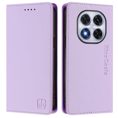 Xiaomi Poco X7 5G Dual-Folded Magnetic Suction RFID Blocking PU Leather Wallet Phone Case with Card Slots, Cash Pocket, Kickstand, Full Protective Flip Cover