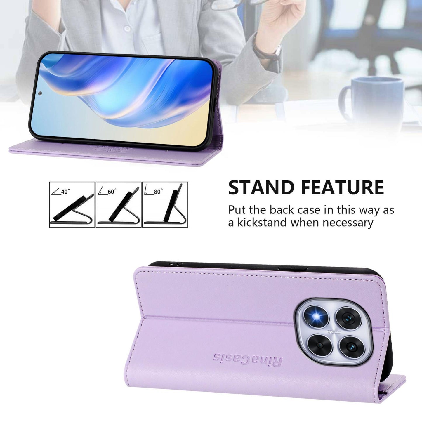 Xiaomi Redmi Note 14 Pro 5G Dual-Folded Magnetic Suction RFID Blocking PU Leather Wallet Phone Case with Card Slots, Cash Pocket, Kickstand, Full Protective Flip Cover