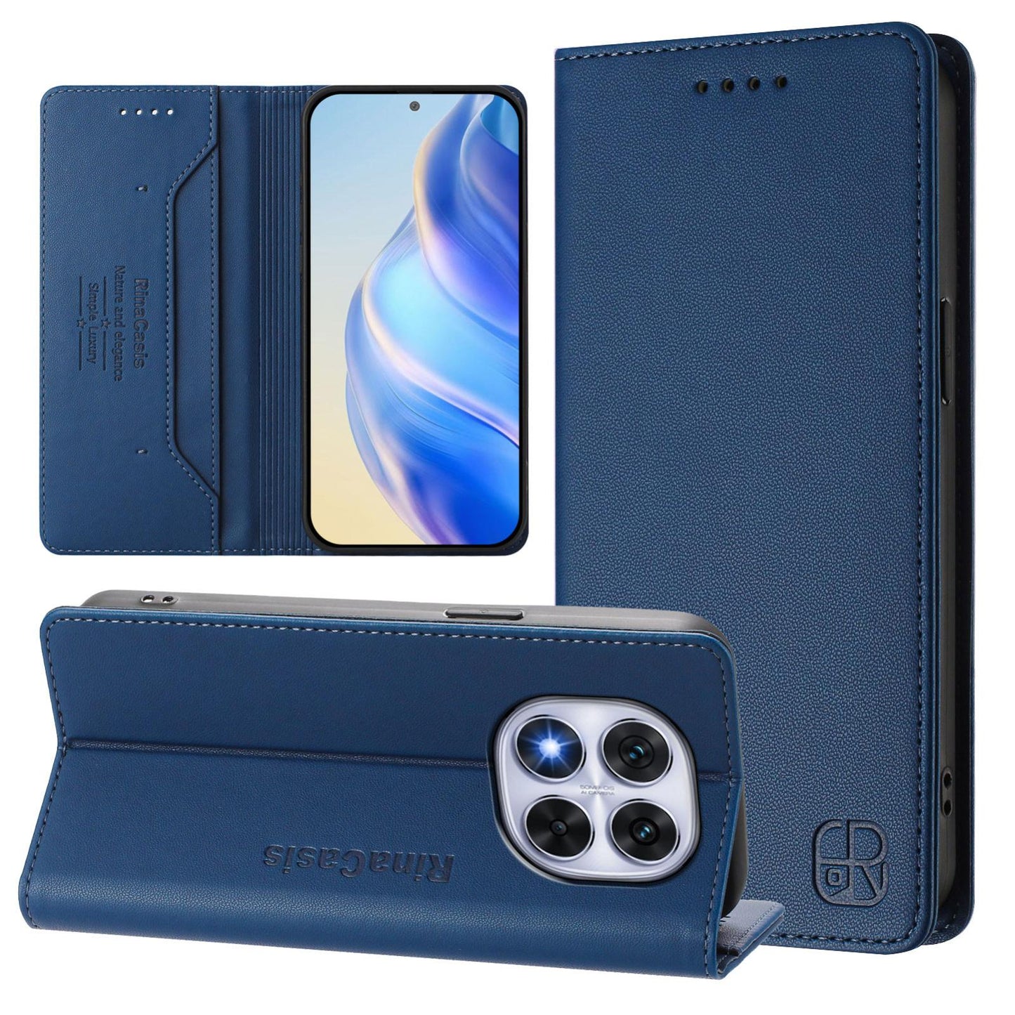 Xiaomi Poco X7 5G Dual-Folded Magnetic Suction RFID Blocking PU Leather Wallet Phone Case with Card Slots, Cash Pocket, Kickstand, Full Protective Flip Cover