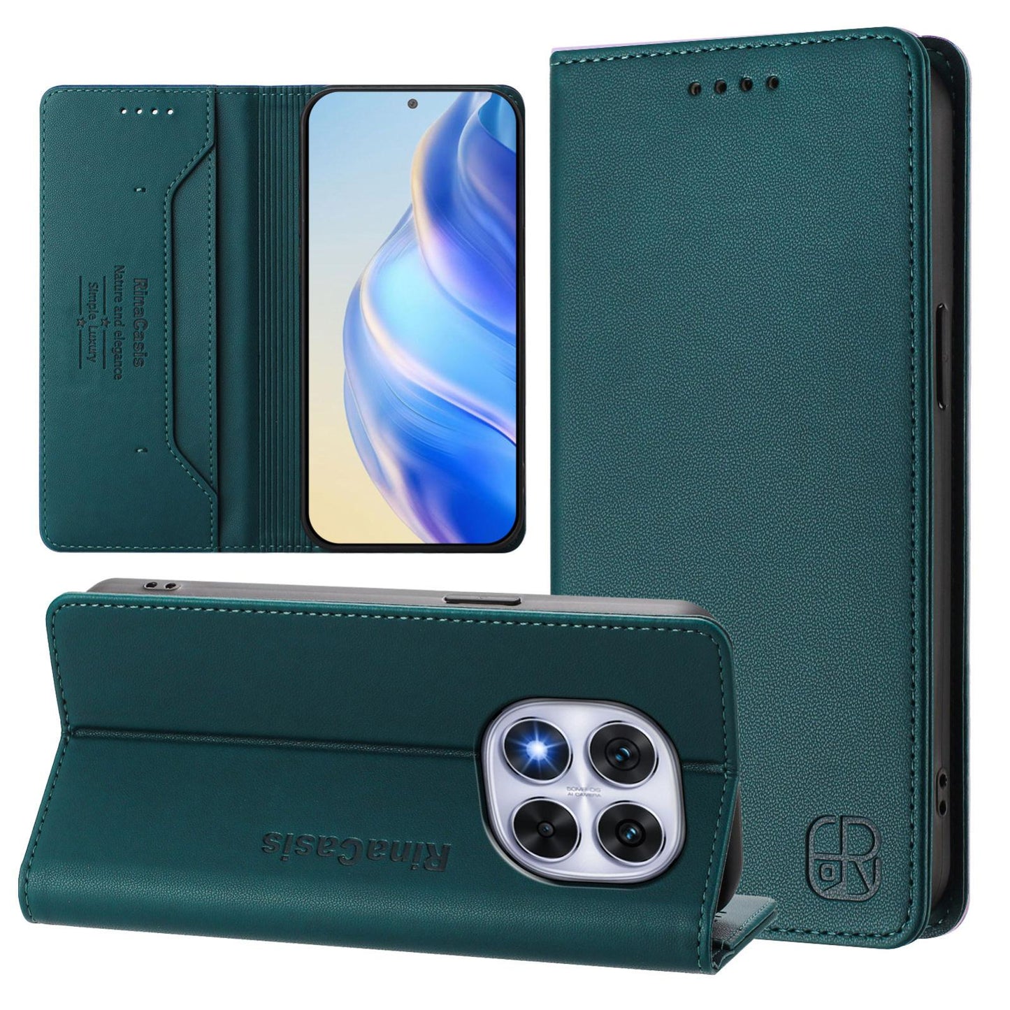 Xiaomi Poco X7 5G Dual-Folded Magnetic Suction RFID Blocking PU Leather Wallet Phone Case with Card Slots, Cash Pocket, Kickstand, Full Protective Flip Cover