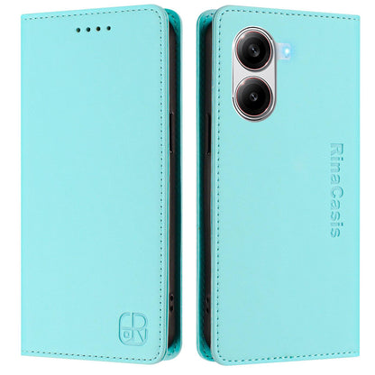 Xiaomi Redmi Turbo 4 5G Dual-Folded Magnetic Suction RFID Blocking PU Leather Wallet Phone Case with Card Slots, Cash Pocket, Kickstand, Full Protective Flip Cover