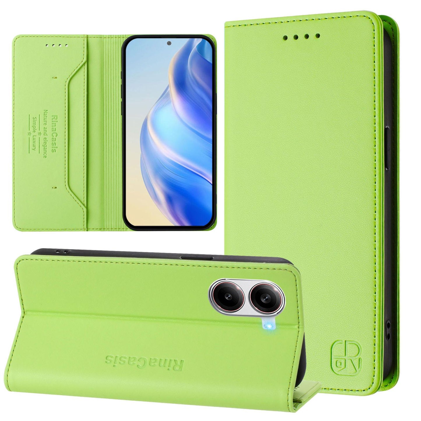 Xiaomi Redmi Turbo 4 5G Dual-Folded Magnetic Suction RFID Blocking PU Leather Wallet Phone Case with Card Slots, Cash Pocket, Kickstand, Full Protective Flip Cover