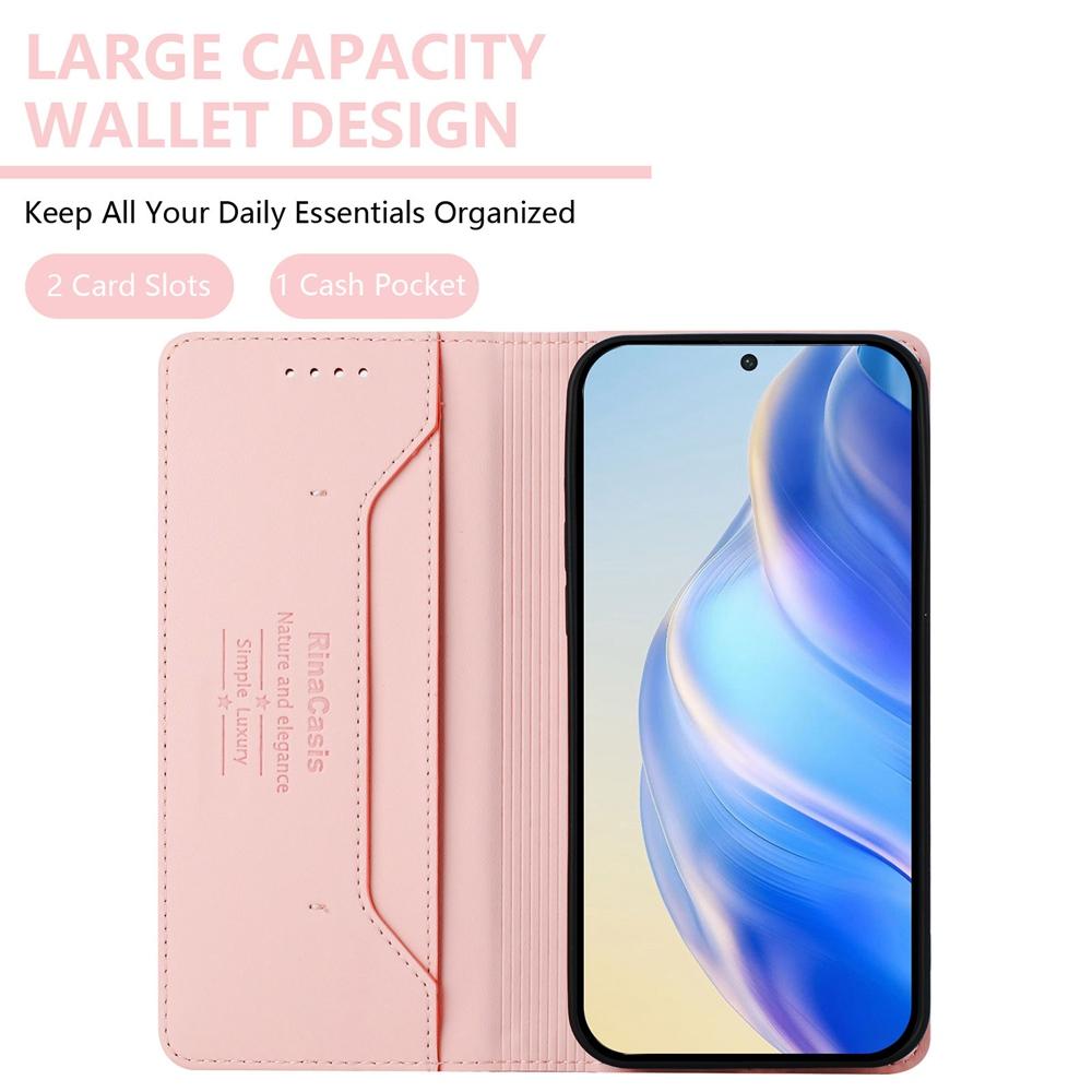 Xiaomi Poco X7 Pro 5G Dual-Folded Magnetic Suction RFID Blocking PU Leather Wallet Phone Case with Card Slots, Cash Pocket, Kickstand, Full Protective Flip Cover