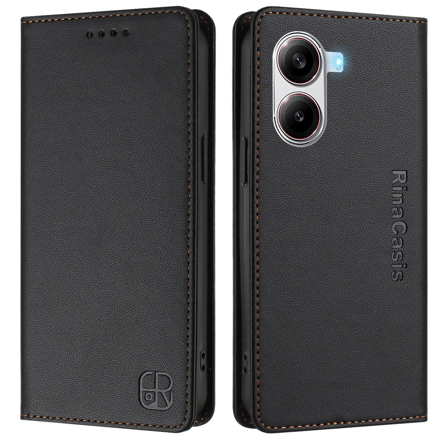 Xiaomi Poco X7 Pro 5G Dual-Folded Magnetic Suction RFID Blocking PU Leather Wallet Phone Case with Card Slots, Cash Pocket, Kickstand, Full Protective Flip Cover