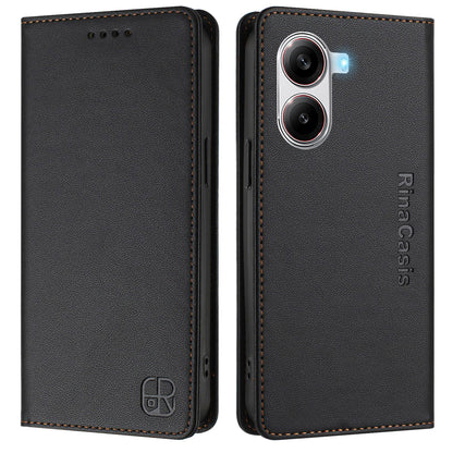 Xiaomi Poco X7 Pro 5G Dual-Folded Magnetic Suction RFID Blocking PU Leather Wallet Phone Case with Card Slots, Cash Pocket, Kickstand, Full Protective Flip Cover