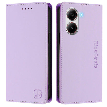 Xiaomi Poco X7 Pro 5G Dual-Folded Magnetic Suction RFID Blocking PU Leather Wallet Phone Case with Card Slots, Cash Pocket, Kickstand, Full Protective Flip Cover