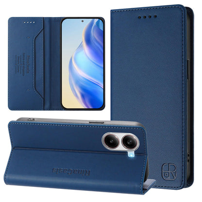 Xiaomi Poco X7 Pro 5G Dual-Folded Magnetic Suction RFID Blocking PU Leather Wallet Phone Case with Card Slots, Cash Pocket, Kickstand, Full Protective Flip Cover