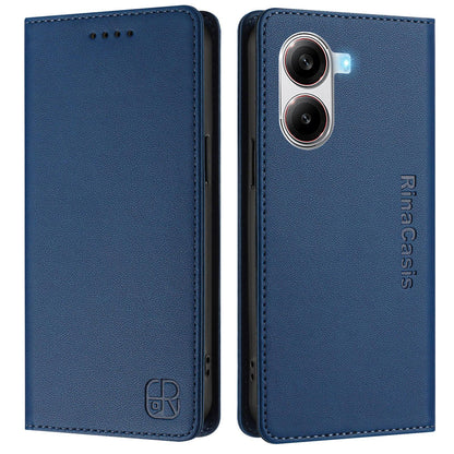 Xiaomi Redmi Turbo 4 5G Dual-Folded Magnetic Suction RFID Blocking PU Leather Wallet Phone Case with Card Slots, Cash Pocket, Kickstand, Full Protective Flip Cover