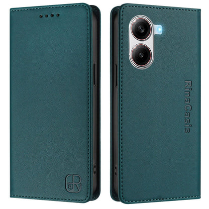 Xiaomi Poco X7 Pro 5G Dual-Folded Magnetic Suction RFID Blocking PU Leather Wallet Phone Case with Card Slots, Cash Pocket, Kickstand, Full Protective Flip Cover