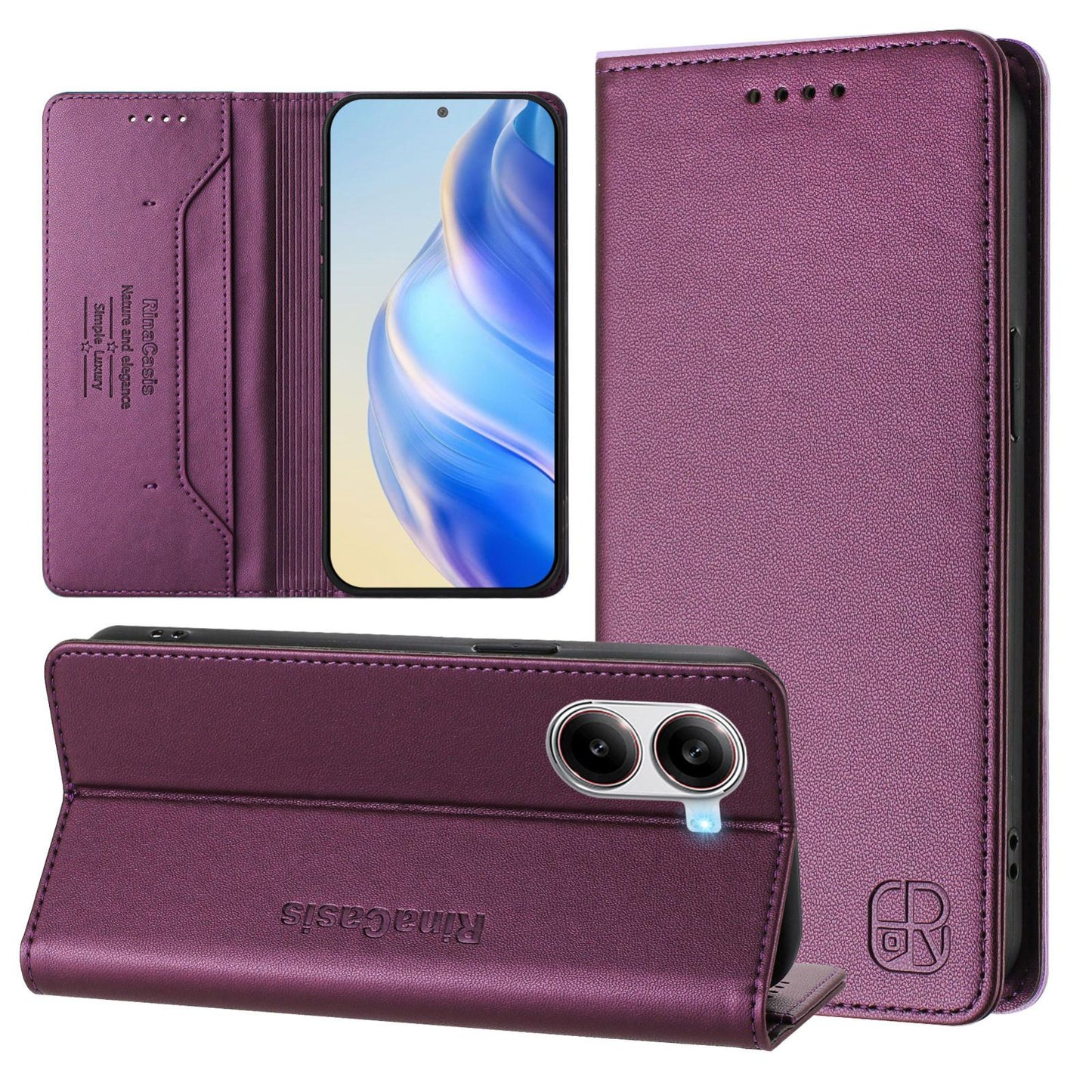 Xiaomi Poco X7 Pro 5G Dual-Folded Magnetic Suction RFID Blocking PU Leather Wallet Phone Case with Card Slots, Cash Pocket, Kickstand, Full Protective Flip Cover