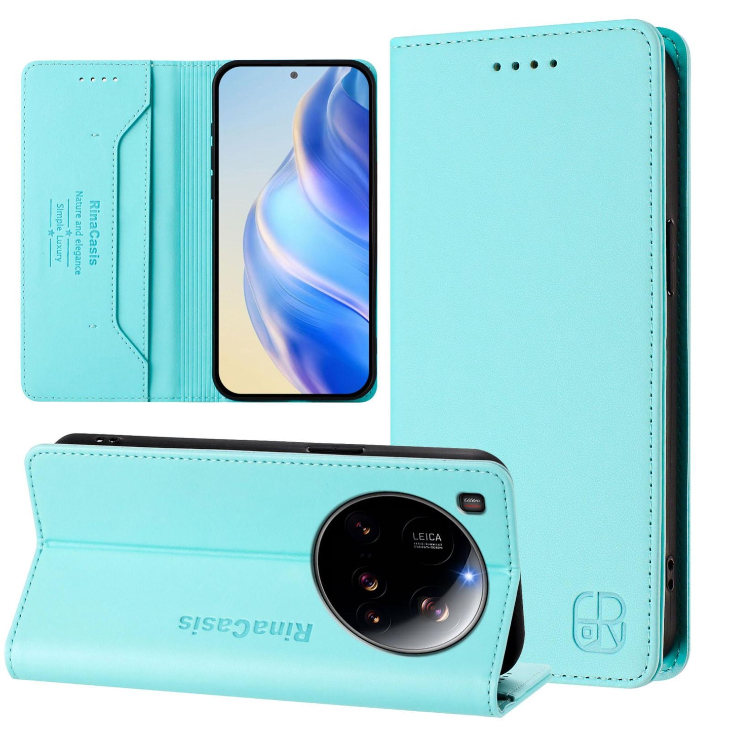 Xiaomi 15 Ultra Dual-Folded Magnetic Suction RFID Blocking PU Leather Wallet Phone Case with Card Slots, Cash Pocket, Kickstand, Full Protective Flip Cover