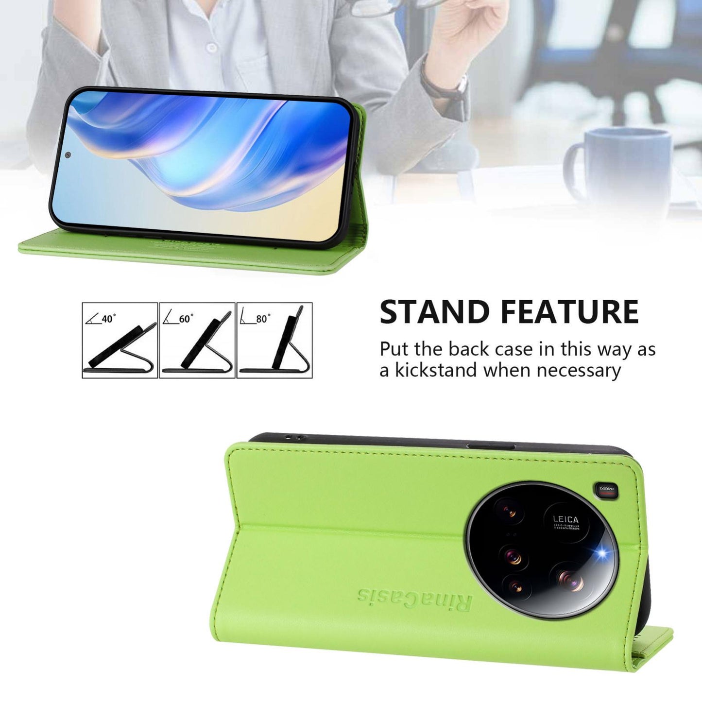 Xiaomi 15 Ultra Dual-Folded Magnetic Suction RFID Blocking PU Leather Wallet Phone Case with Card Slots, Cash Pocket, Kickstand, Full Protective Flip Cover