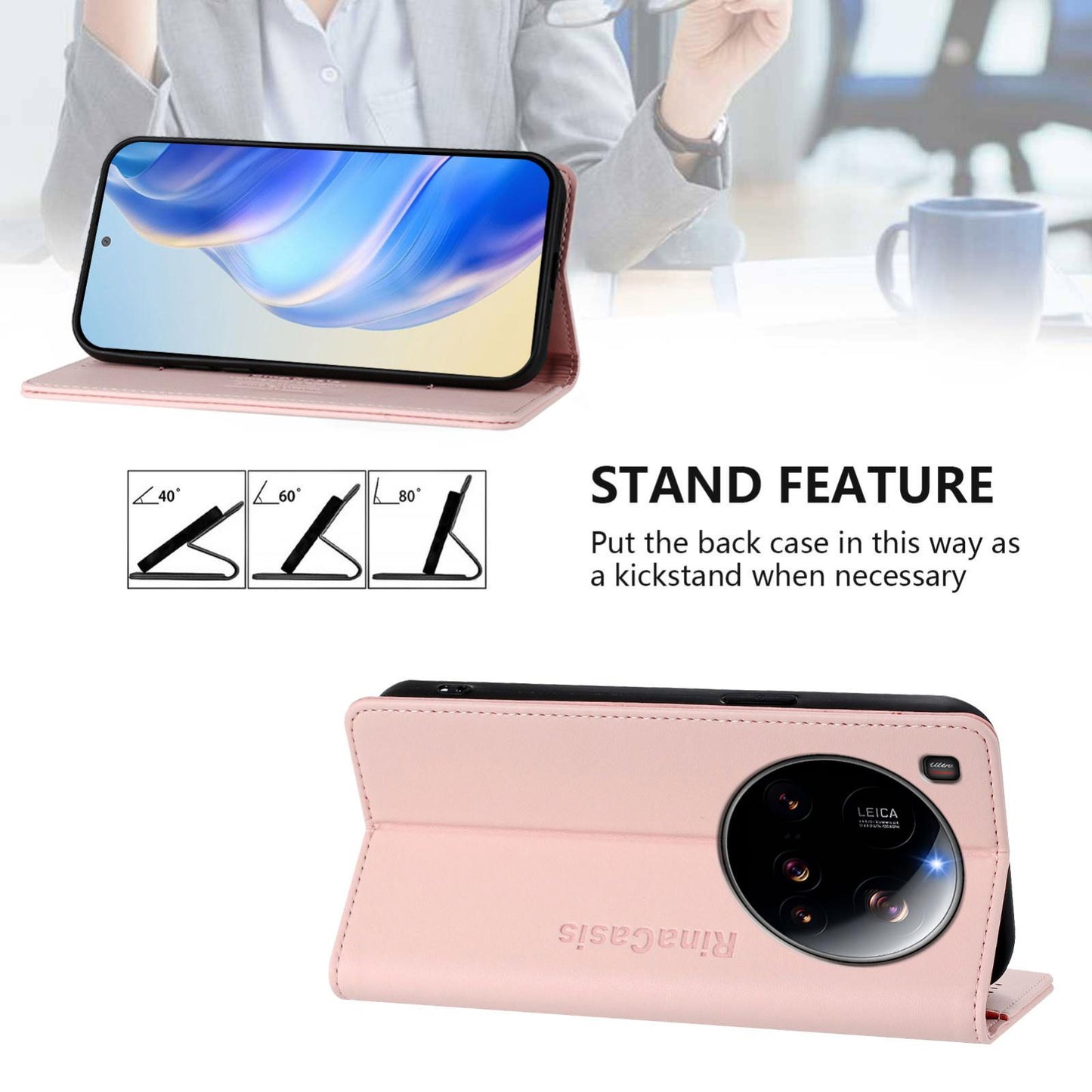 Xiaomi 15 Ultra Dual-Folded Magnetic Suction RFID Blocking PU Leather Wallet Phone Case with Card Slots, Cash Pocket, Kickstand, Full Protective Flip Cover