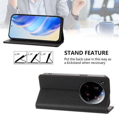 Xiaomi 15 Ultra Dual-Folded Magnetic Suction RFID Blocking PU Leather Wallet Phone Case with Card Slots, Cash Pocket, Kickstand, Full Protective Flip Cover