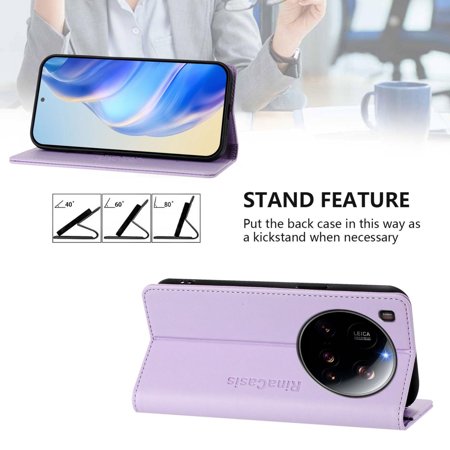 Xiaomi 15 Ultra Dual-Folded Magnetic Suction RFID Blocking PU Leather Wallet Phone Case with Card Slots, Cash Pocket, Kickstand, Full Protective Flip Cover