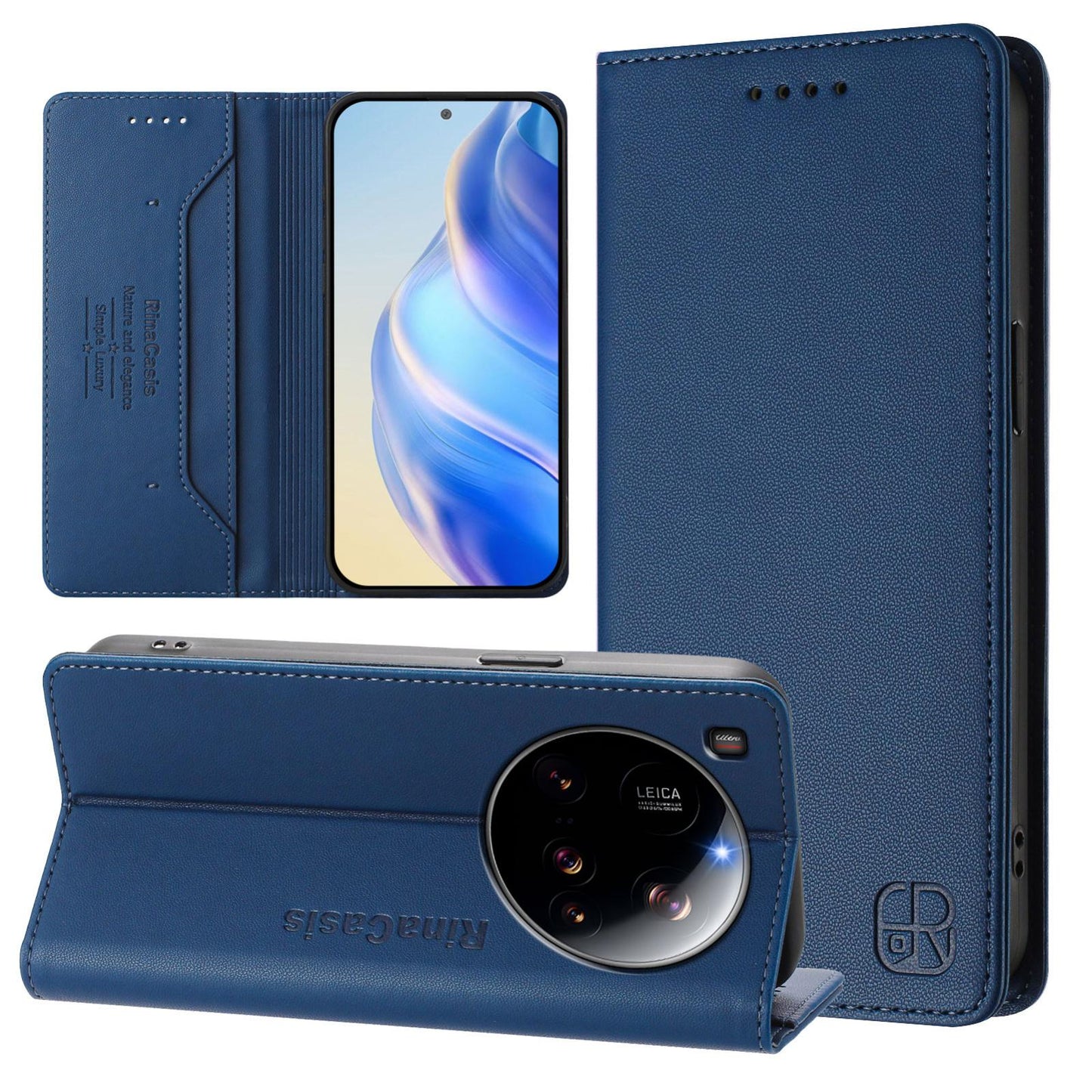Xiaomi 15 Ultra Dual-Folded Magnetic Suction RFID Blocking PU Leather Wallet Phone Case with Card Slots, Cash Pocket, Kickstand, Full Protective Flip Cover
