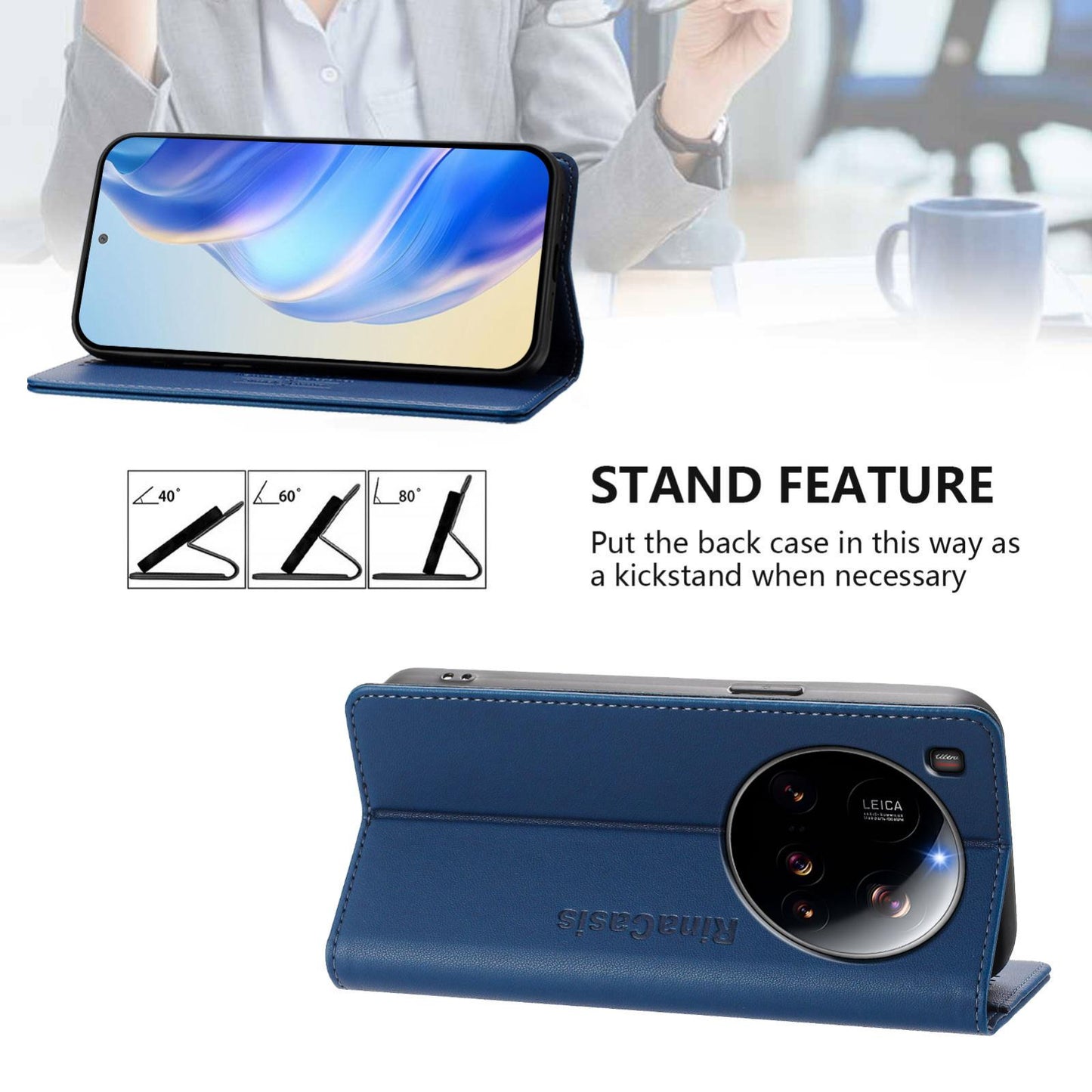 Xiaomi 15 Ultra Dual-Folded Magnetic Suction RFID Blocking PU Leather Wallet Phone Case with Card Slots, Cash Pocket, Kickstand, Full Protective Flip Cover