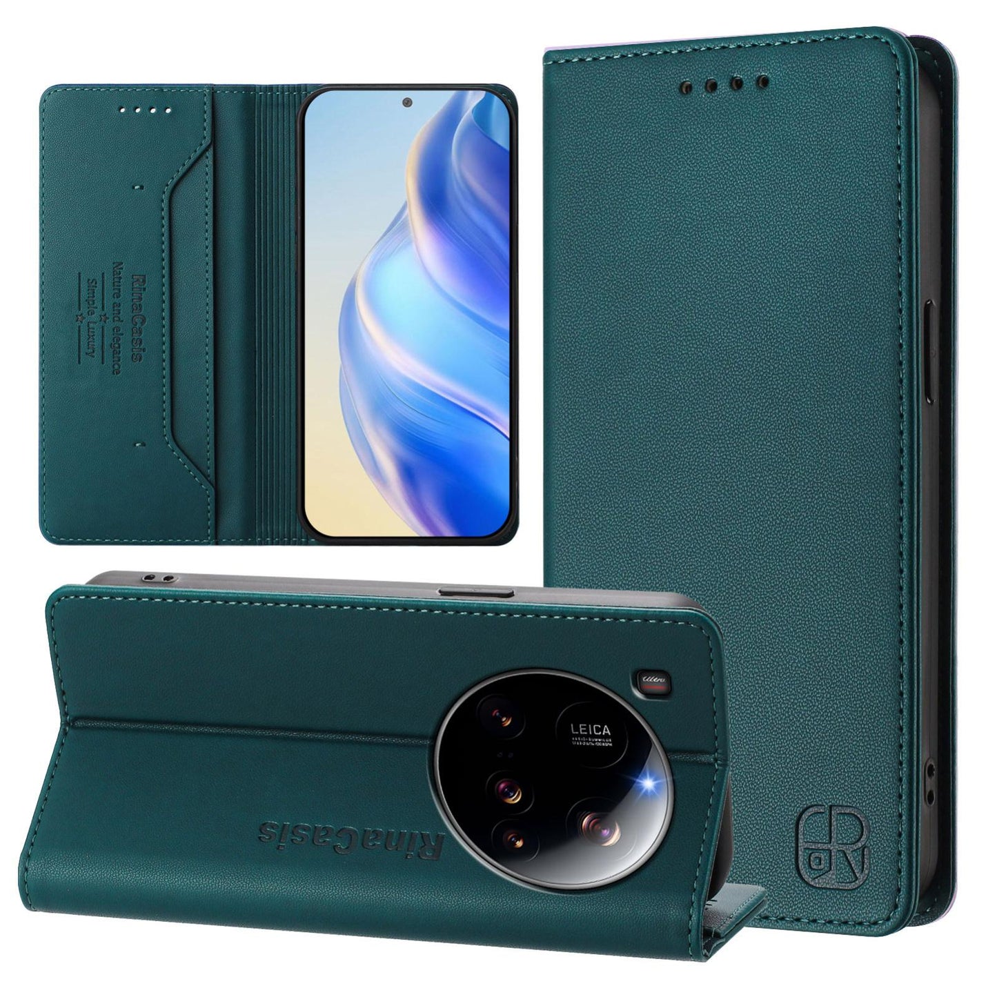 Xiaomi 15 Ultra Dual-Folded Magnetic Suction RFID Blocking PU Leather Wallet Phone Case with Card Slots, Cash Pocket, Kickstand, Full Protective Flip Cover
