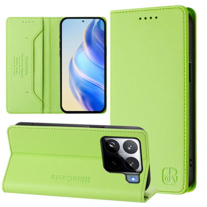 Xiaomi 15S Pro Dual-Folded Magnetic Suction RFID Blocking PU Leather Wallet Phone Case with Card Slots, Cash Pocket, Kickstand, Full Protective Flip Cover