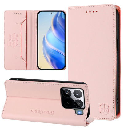 Xiaomi 15S Pro Dual-Folded Magnetic Suction RFID Blocking PU Leather Wallet Phone Case with Card Slots, Cash Pocket, Kickstand, Full Protective Flip Cover