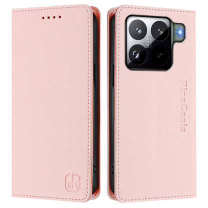 Xiaomi 15S Pro Dual-Folded Magnetic Suction RFID Blocking PU Leather Wallet Phone Case with Card Slots, Cash Pocket, Kickstand, Full Protective Flip Cover