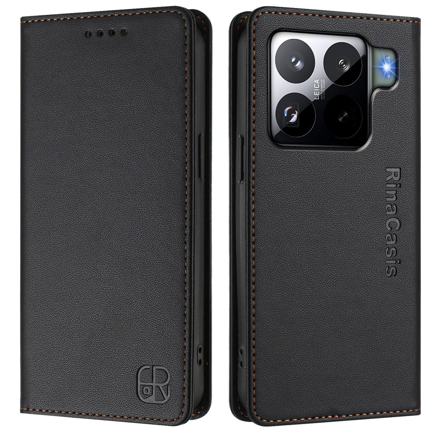Xiaomi 15S Pro Dual-Folded Magnetic Suction RFID Blocking PU Leather Wallet Phone Case with Card Slots, Cash Pocket, Kickstand, Full Protective Flip Cover