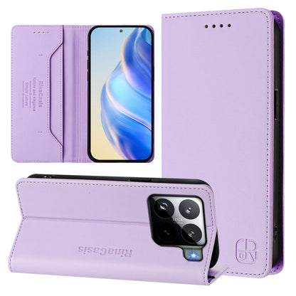 Xiaomi 15S Pro Dual-Folded Magnetic Suction RFID Blocking PU Leather Wallet Phone Case with Card Slots, Cash Pocket, Kickstand, Full Protective Flip Cover