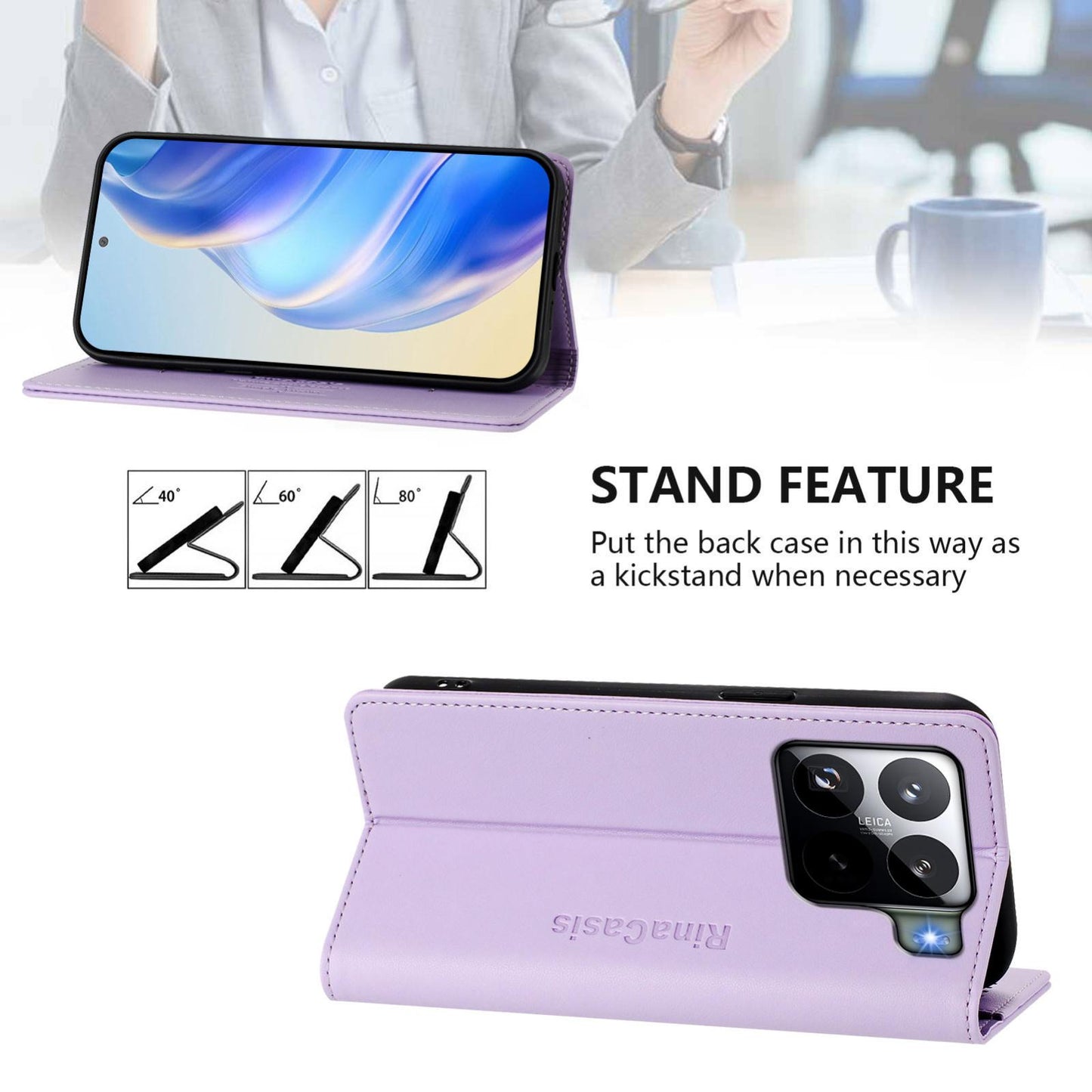 Xiaomi 15S Pro Dual-Folded Magnetic Suction RFID Blocking PU Leather Wallet Phone Case with Card Slots, Cash Pocket, Kickstand, Full Protective Flip Cover
