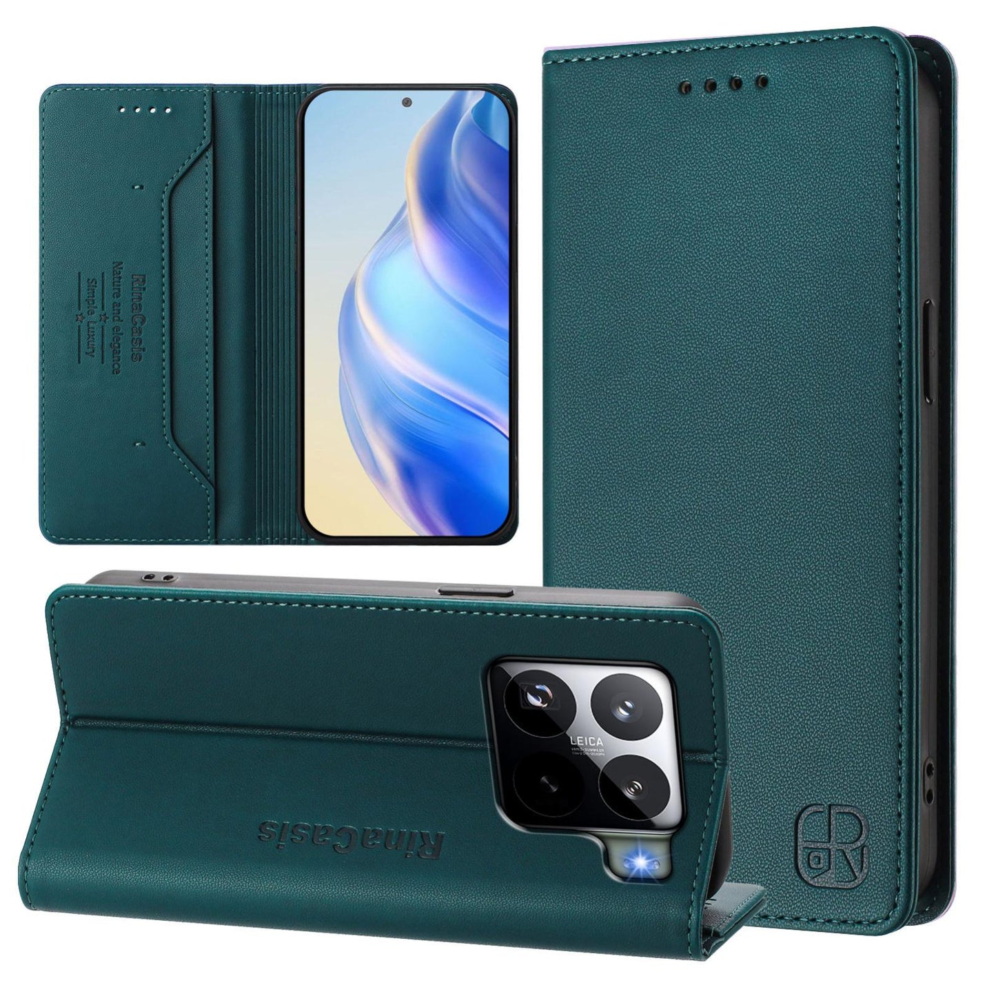 Xiaomi 15S Pro Dual-Folded Magnetic Suction RFID Blocking PU Leather Wallet Phone Case with Card Slots, Cash Pocket, Kickstand, Full Protective Flip Cover