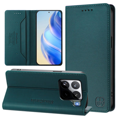 Xiaomi 15S Pro Dual-Folded Magnetic Suction RFID Blocking PU Leather Wallet Phone Case with Card Slots, Cash Pocket, Kickstand, Full Protective Flip Cover