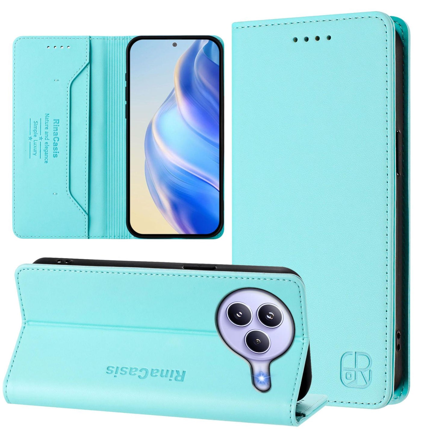 Xiaomi Civi 5 Pro Curved Dual-Folded Magnetic Suction RFID Blocking PU Leather Wallet Phone Case with Card Slots, Cash Pocket, Kickstand, Full Protective Flip Cover