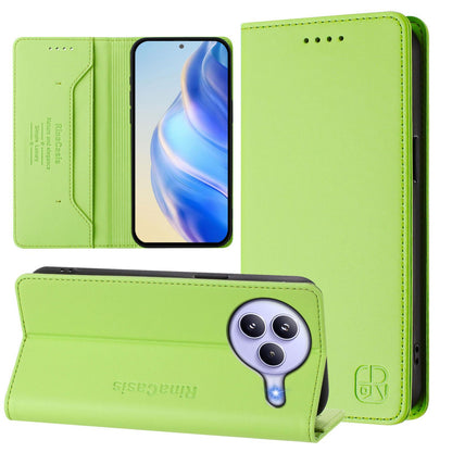 Xiaomi Civi 5 Pro Curved Dual-Folded Magnetic Suction RFID Blocking PU Leather Wallet Phone Case with Card Slots, Cash Pocket, Kickstand, Full Protective Flip Cover