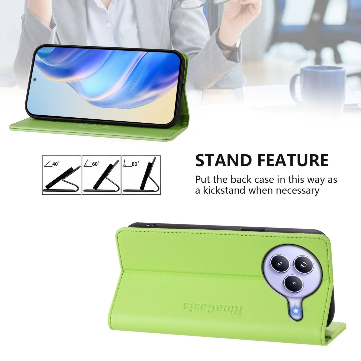 Xiaomi Civi 5 Pro Curved Dual-Folded Magnetic Suction RFID Blocking PU Leather Wallet Phone Case with Card Slots, Cash Pocket, Kickstand, Full Protective Flip Cover
