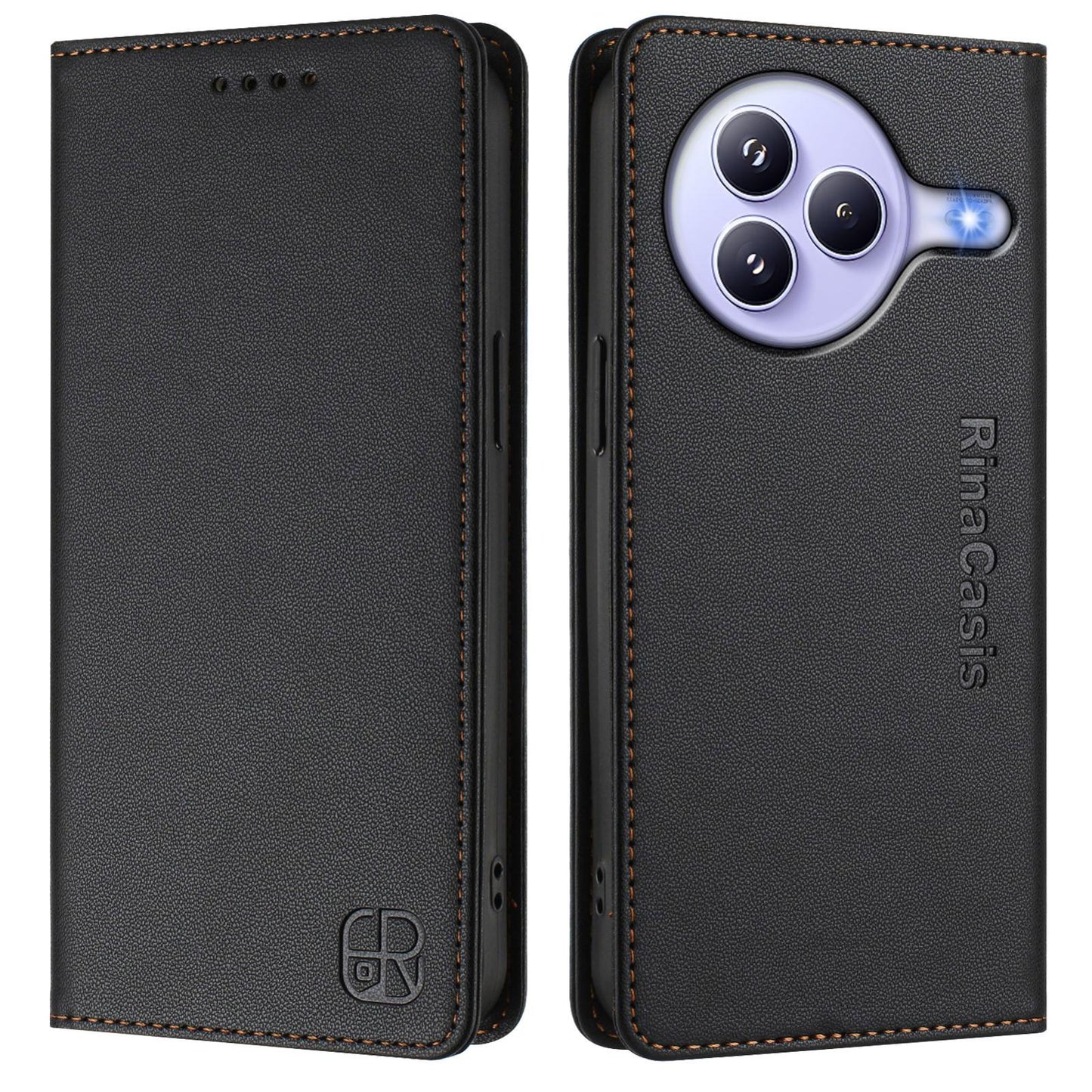 Xiaomi Civi 5 Pro Curved Dual-Folded Magnetic Suction RFID Blocking PU Leather Wallet Phone Case with Card Slots, Cash Pocket, Kickstand, Full Protective Flip Cover