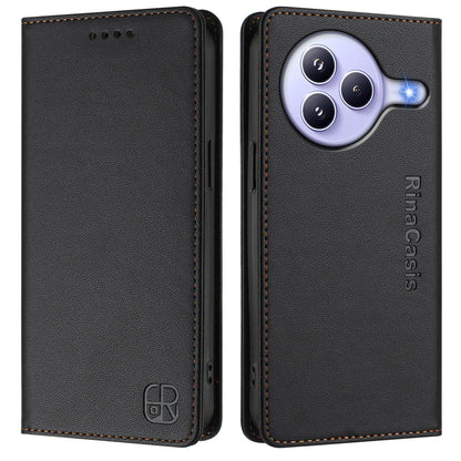 Xiaomi Civi 5 Pro Curved Dual-Folded Magnetic Suction RFID Blocking PU Leather Wallet Phone Case with Card Slots, Cash Pocket, Kickstand, Full Protective Flip Cover