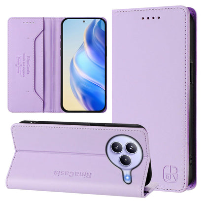 Xiaomi Civi 5 Pro Curved Dual-Folded Magnetic Suction RFID Blocking PU Leather Wallet Phone Case with Card Slots, Cash Pocket, Kickstand, Full Protective Flip Cover
