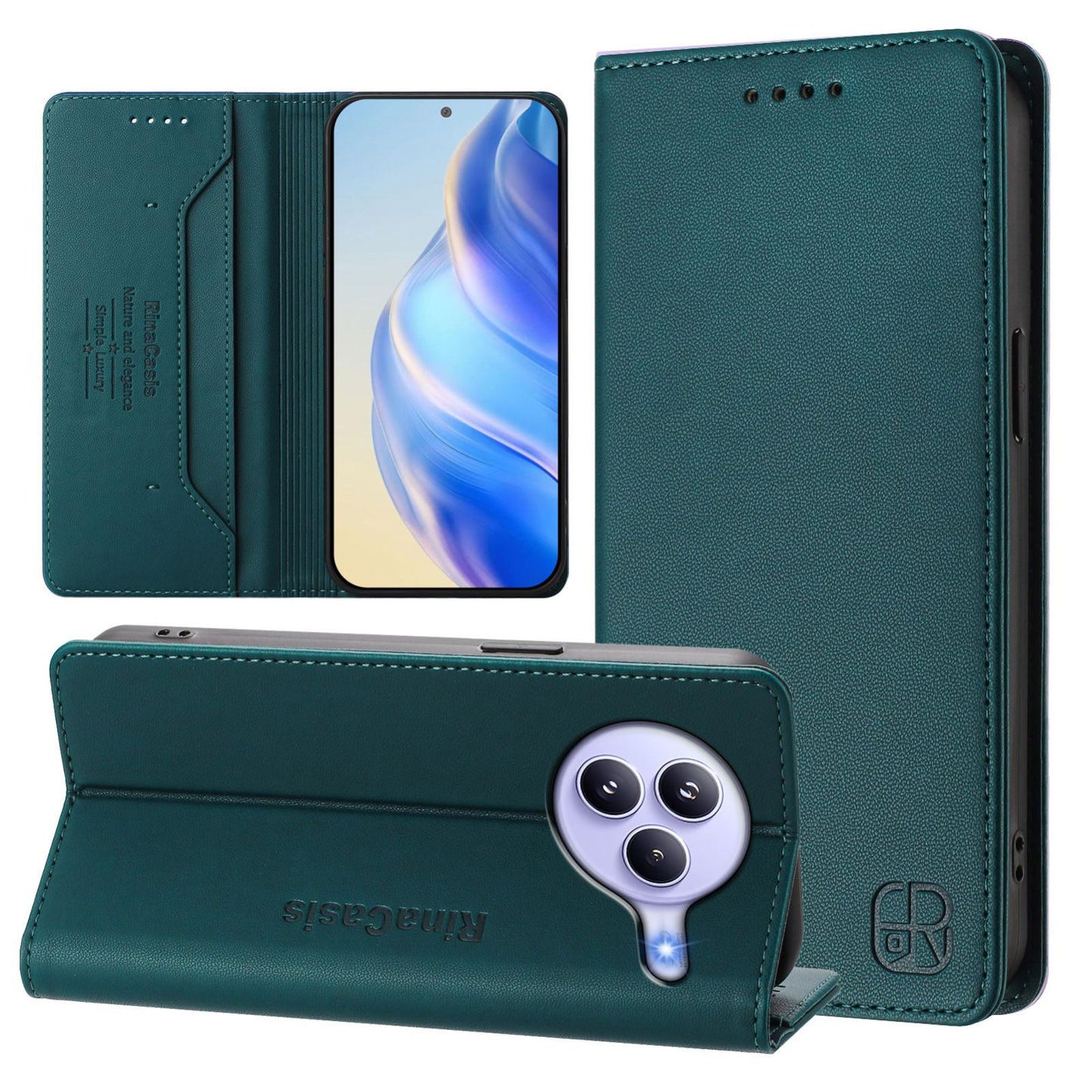 Xiaomi Civi 5 Pro Curved Dual-Folded Magnetic Suction RFID Blocking PU Leather Wallet Phone Case with Card Slots, Cash Pocket, Kickstand, Full Protective Flip Cover