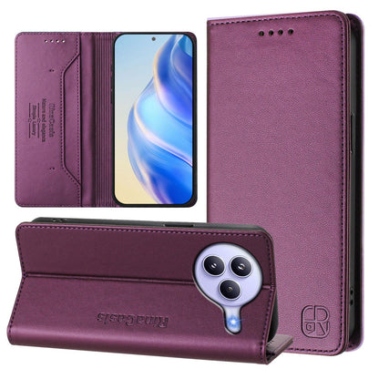 Xiaomi Civi 5 Pro Curved Dual-Folded Magnetic Suction RFID Blocking PU Leather Wallet Phone Case with Card Slots, Cash Pocket, Kickstand, Full Protective Flip Cover