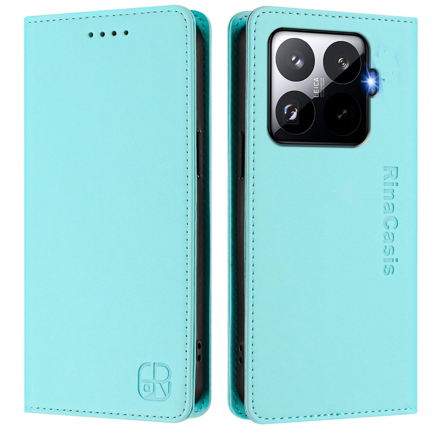 Xiaomi 15T Pro Dual-Folded Magnetic Suction RFID Blocking PU Leather Wallet Phone Case with Card Slots, Cash Pocket, Kickstand, Full Protective Flip Cover