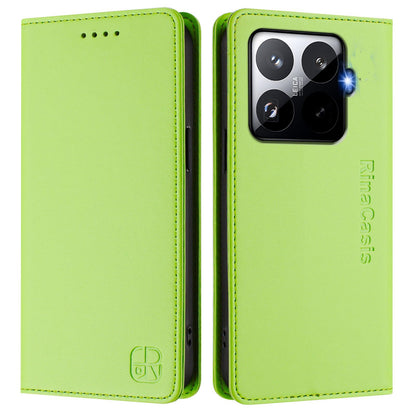 Xiaomi 15T Pro Dual-Folded Magnetic Suction RFID Blocking PU Leather Wallet Phone Case with Card Slots, Cash Pocket, Kickstand, Full Protective Flip Cover