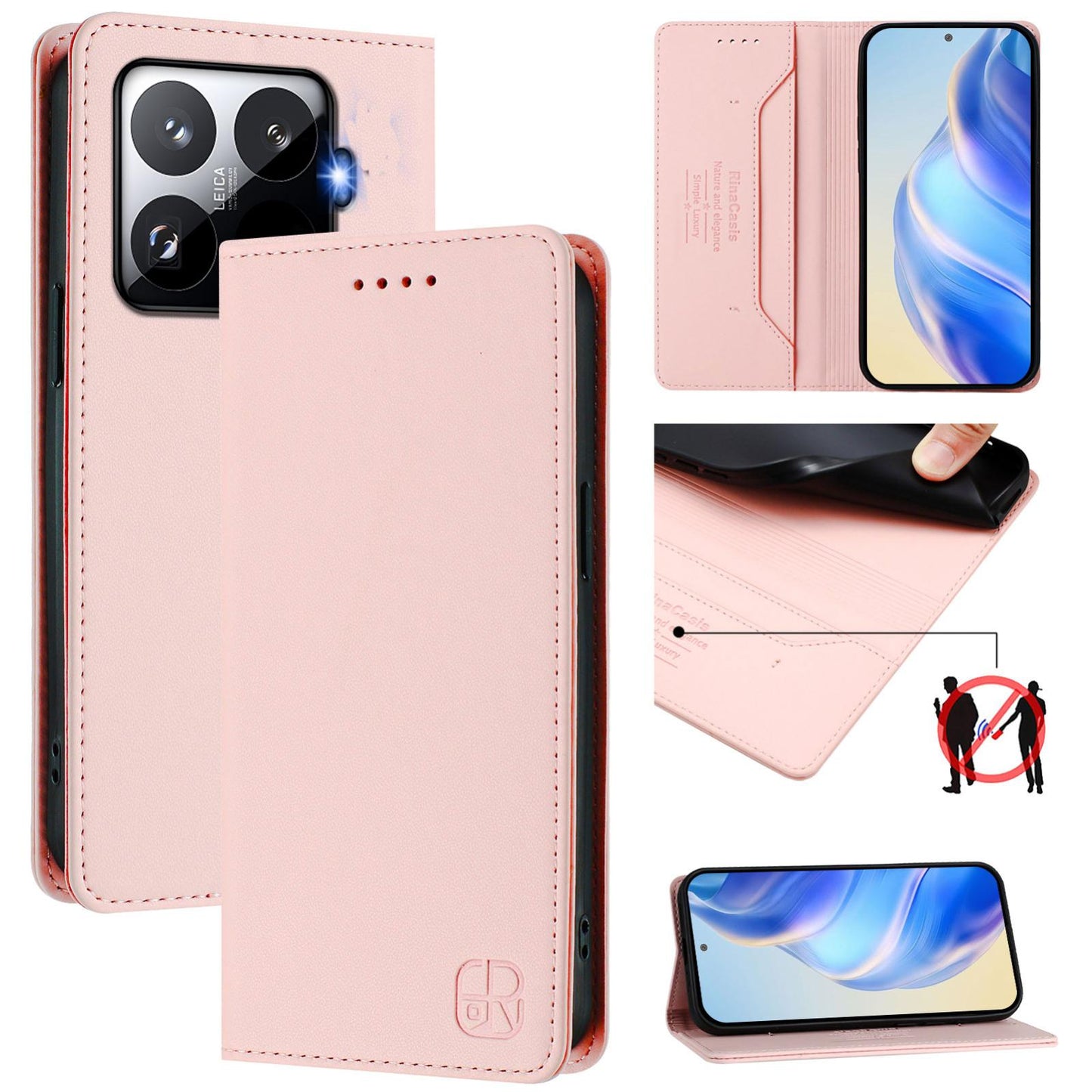 Xiaomi 15T Pro Dual-Folded Magnetic Suction RFID Blocking PU Leather Wallet Phone Case with Card Slots, Cash Pocket, Kickstand, Full Protective Flip Cover