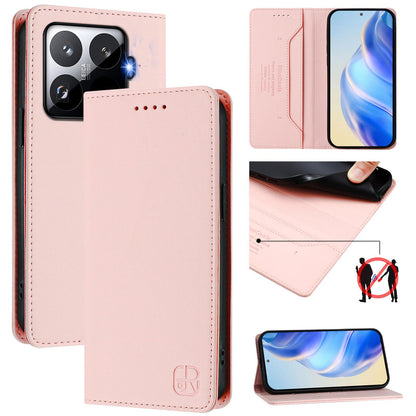 Xiaomi 15T Pro Dual-Folded Magnetic Suction RFID Blocking PU Leather Wallet Phone Case with Card Slots, Cash Pocket, Kickstand, Full Protective Flip Cover