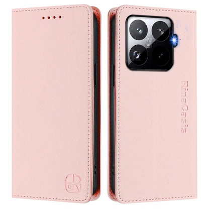 Xiaomi 15T Pro Dual-Folded Magnetic Suction RFID Blocking PU Leather Wallet Phone Case with Card Slots, Cash Pocket, Kickstand, Full Protective Flip Cover
