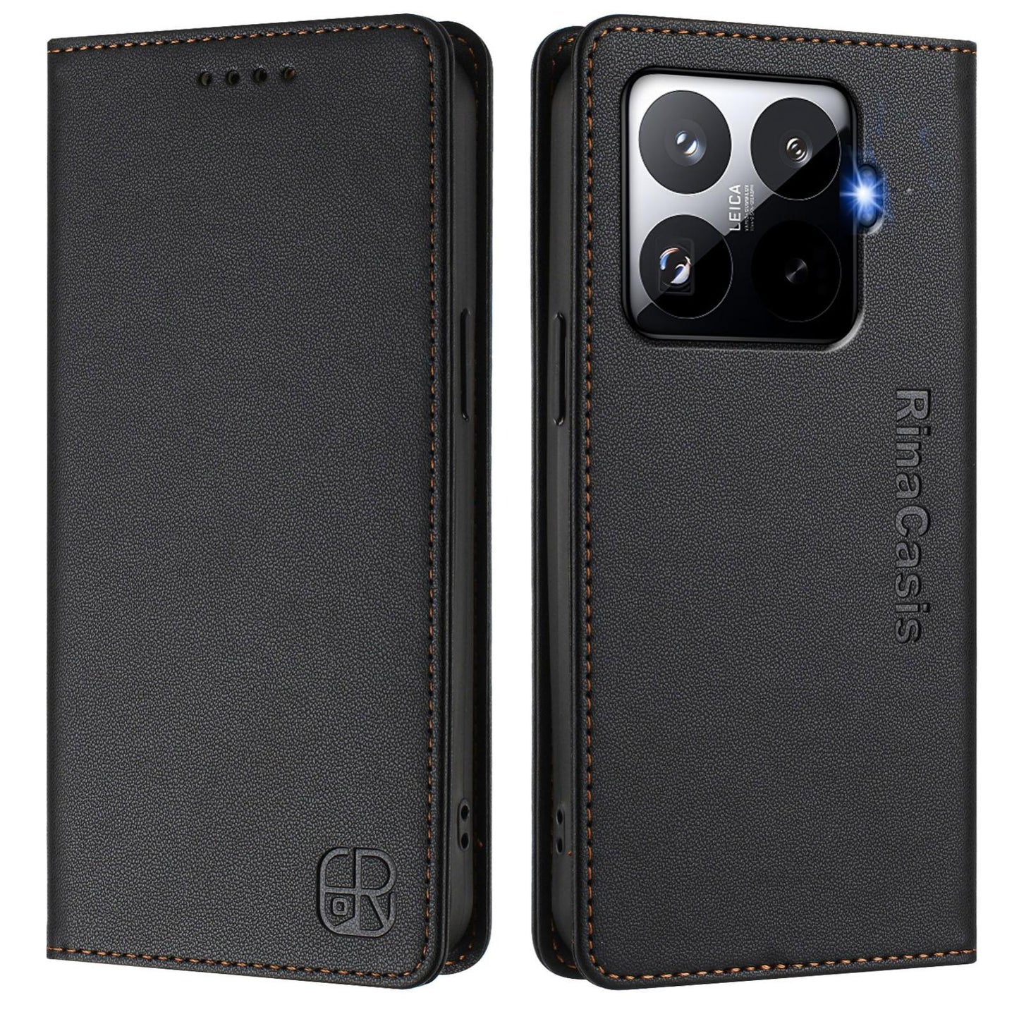 Xiaomi 15T Pro Dual-Folded Magnetic Suction RFID Blocking PU Leather Wallet Phone Case with Card Slots, Cash Pocket, Kickstand, Full Protective Flip Cover
