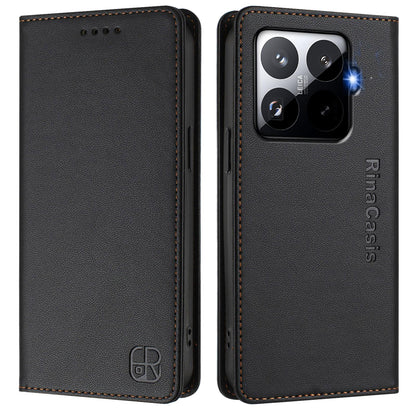 Xiaomi 15T Pro Dual-Folded Magnetic Suction RFID Blocking PU Leather Wallet Phone Case with Card Slots, Cash Pocket, Kickstand, Full Protective Flip Cover